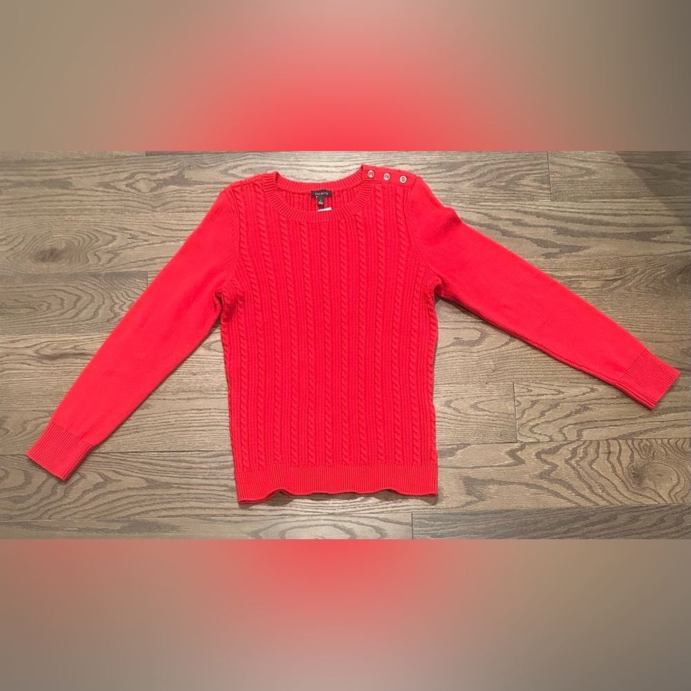 Red Allover Cable Knit Crewneck Sweater Small NWT Cotton Blend